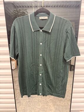 Grace Karin Dark Green Short-Sleeve Knit Polo with White Trim